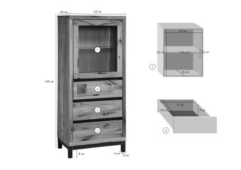 Vitrine Wildeiche 65x40x148 natur geölt VILLANDERS #103