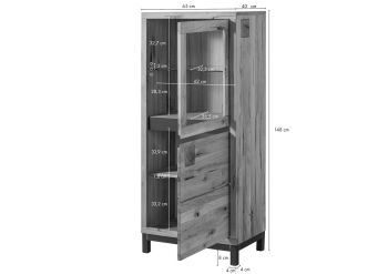 Vitrine Wildeiche 65x40x148 natur geölt VILLANDERS #104