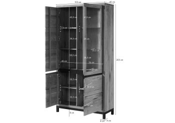 Vitrine Wildeiche 103x40x205 bianco geölt VILLANDERS #201