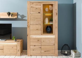 Vitrine Wildeiche 113x40x205 beige geölt KENT #202