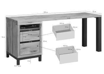 Schreibtisch Wildeiche 220x55x76 natur geölt VILLANDERS #142