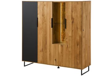 Highboard Wildeiche mit Glastür 142x43x145 natur geölt LINDAU #117