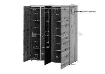 Highboard Wildeiche 116x43,5x143 natur geölt/lackiert KITZBÜHEL #107