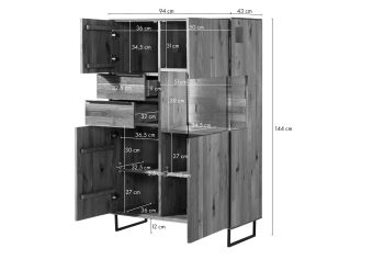 Highboard Wildeiche 94x43x144 natur geölt WIEN #225