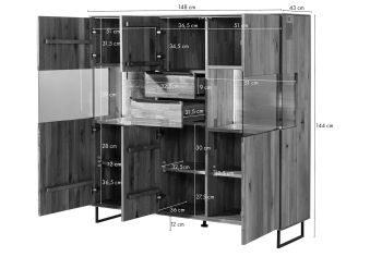 Highboard Wildeiche 148x43x144 natur geölt WIEN #226