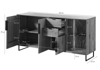 Sideboard Wildeiche 160x43x79 natur geölt LINDAU #08