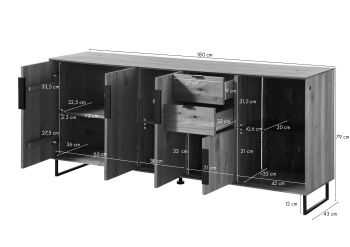 Sideboard Wildeiche 180x43x79 natur geölt LINDAU #09