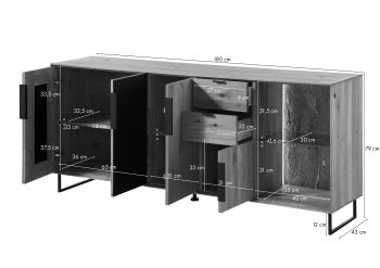 Sideboard Wildeiche 180x43x79 natur geölt LINDAU #109