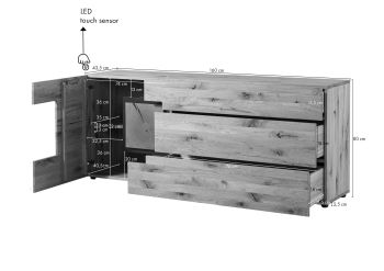 Sideboard Wildeiche 160x43,5x80 natur geölt/lackiert KITZBÜHEL #128