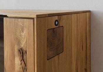 Sideboard Wildeiche 200x43x87 natur geölt / Glas weiß WIEN #121