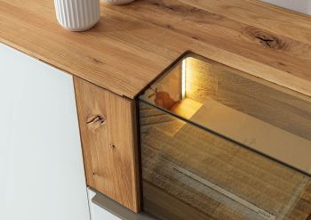 Sideboard Wildeiche 200x43x87 natur geölt / Glas weiß WIEN #121