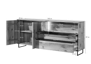 Sideboard Wildeiche 200x43x87 natur geölt WIEN #221