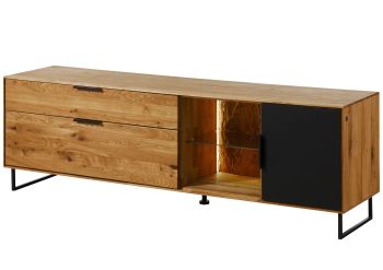 Lowboard Wildeiche mit Glastür 180x43x59 natur geölt LINDAU #125
