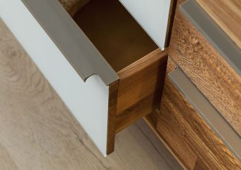 Lowboard Wildeiche 200x43x52 natur geölt / Glas weiß WIEN #105