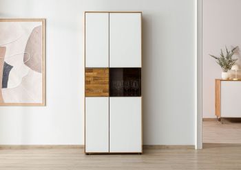 Schrank Wildeiche 80x43x200 natur geölt / Glas weiß WIEN #140