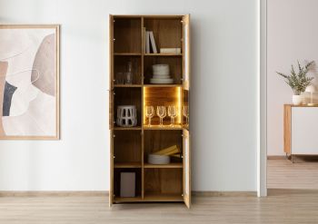 Schrank Wildeiche 80x43x200 natur geölt / Glas weiß WIEN #140