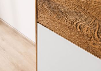 Schrank Wildeiche 80x43x200 natur geölt / Glas weiß WIEN #140