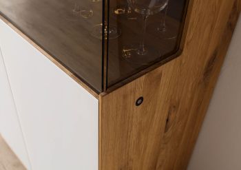 Schrank Wildeiche 80x43x200 natur geölt / Glas weiß WIEN #140