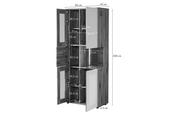 Schrank Wildeiche 80x43x200 natur geölt / Glas weiß WIEN #140