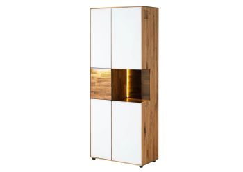 Schrank Wildeiche 80x43x200 natur geölt / Glas weiß WIEN #140