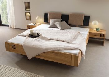 Bett inkl. Nachttische und Kopfteilkissen taupe  Wildeiche 140x200x86 natur geölt/lackiert KITZBÜHEL #268