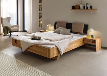 Bett inkl. Nachttische und Kopfteilkissen taupe  Wildeiche 140x200x86 natur geölt/lackiert KITZBÜHEL #268