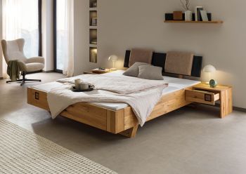 Bett inkl. Nachttische und Kopfteilkissen taupe  Wildeiche 140x200x86 natur geölt/lackiert KITZBÜHEL #268