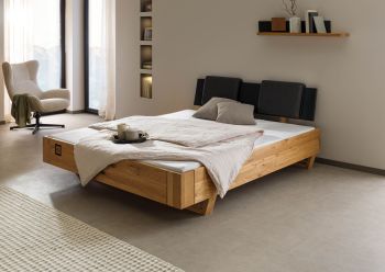 Bett inkl. Kopfteilkissen Wildeiche 160x200x86 natur geölt/lackiert KITZBÜHEL #157