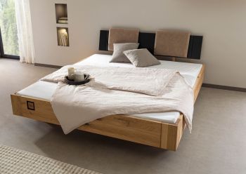 Bett inkl. Kopfteilkissen taupe Wildeiche 160x200x86 natur geölt/lackiert KITZBÜHEL #257