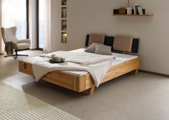Bett inkl. Kopfteilkissen taupe Wildeiche 160x200x86 natur geölt/lackiert KITZBÜHEL #257