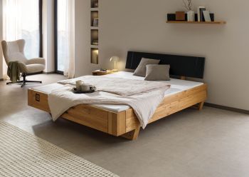 Bett inkl. Nachttisch links Wildeiche 180x200x81 natur geölt/lackiert KITZBÜHEL #150