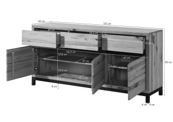 Sideboard Kernbuche 175x45x85 tabacco braun geölt VILLANDERS #208