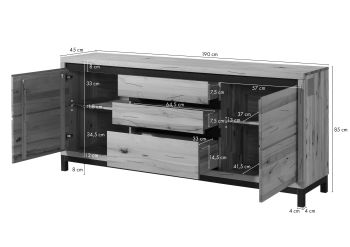Sideboard Kernbuche 190x45x85 natur geölt VILLANDERS #151