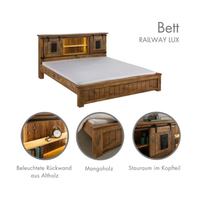 Das Bett RAILWAY LUX aus massivem Mangoholz vereint Industrial Style mit behaglicher Eleganz. ⁠
Die beleuchtete Altholz-Rückwand setzt die charaktervolle Holzstruktur perfekt in Szene und schafft eine warme, einladende Atmosphäre. Mit praktischem Stauraum im Kopfteil hinter rustikalen Schiebetüren bietet es nicht nur außergewöhnliches Design, sondern auch funktionalen Mehrwert. – ideal für Räume, wo jeder Zentimeter zählt. ⁠
⁠
Magst du den Look von markantem Holz und atmosphärischem Licht?